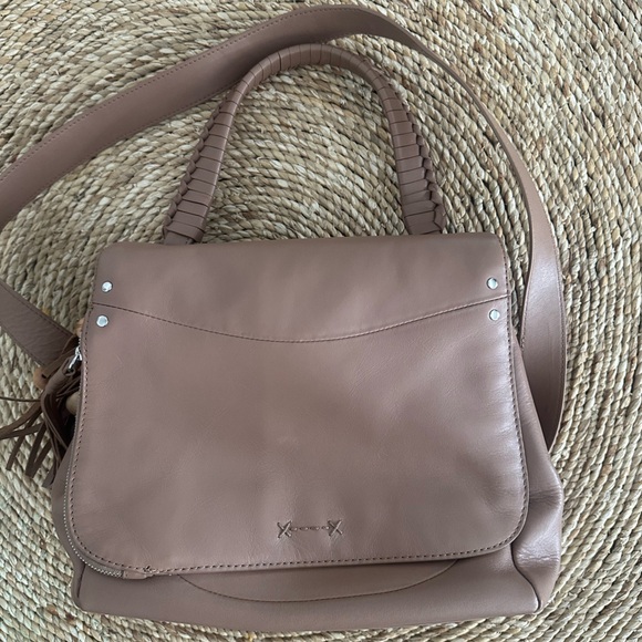 Elizabeth and James Handbags - Elizabeth and James Trapeze taupe leather crossbody bag EUC